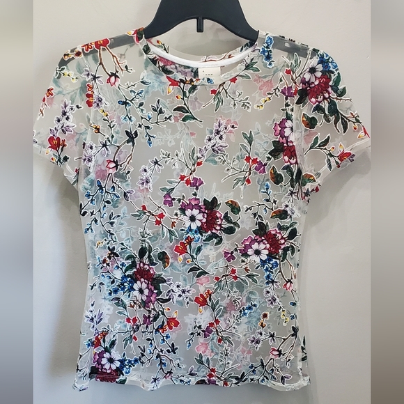 a new day Tops - Sheer floral print short sleeve top